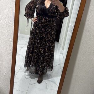 Taylor Black Floral Long Sleeve Dress